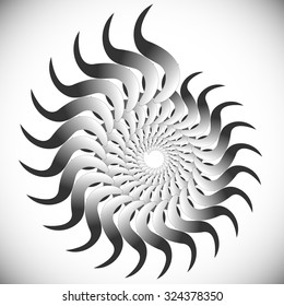 Abstract spinning, twirling graphics with rotating shapes. Spiraling, swirling element.