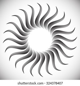 Abstract spinning, twirling graphics with rotating shapes. Spiraling, swirling element.