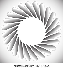 Abstract spinning, twirling graphics with rotating shapes. Spiraling, swirling element.