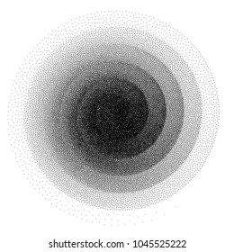 Abstract spiral background. Black and white halftone stipple dots pattern. Eps8. RGB. Global color