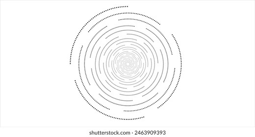 Abstractas fondo en espiral. Patrón de puntos punteados de semitono blanco y negro. 