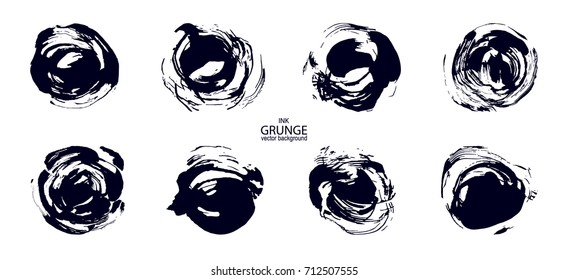 Abstract spiral background, circular object. Dirty design element separately. Set brush spots.