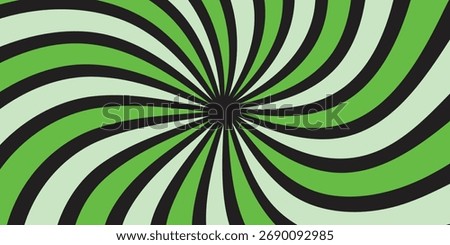 Abstract spiral background with green and black curved stripes forming a hypnotic optical illusion. Perfect for retro design projects, posters, digital art, and modern graphic templates.