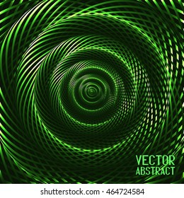 Abstract Spiral Background. Green Rotating Hypnotic Pattern. Vector. 3d Illustration