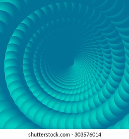 Abstract spiral background illustration. 3d vector blue bubbles.