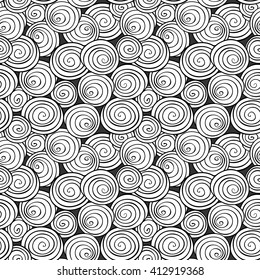 Abstract spiral background. Monochrome Vector seamless pattern.