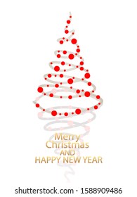 Abstract spiral christmas tree with red balls, vector art illustration.