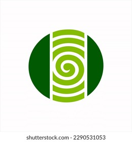 Abstract spiral circle logo design vector with 2 semi circles.