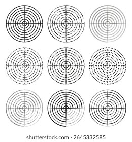 Abstract spiral circles. Concentric line patterns. Geometric Vector designs. Optical movement illustration. E