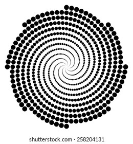 Abstract spiral design of black dots of decreasing size with 8 fold rotational symmetry. The vector file is an AI 8 compatible eps file. 