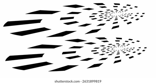 Abstract spiral design made of expanding black squares rotating outward on a white background. Great for optical illusion art, digital design projects, modern patterns, and creative visual or tech-bas