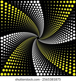 Abstract Spiral Design With Yellow and White Dots on Black Background