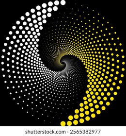 Abstract Spiral Design with Yellow and White Dotted Patterns on Black Background