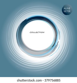 Abstract spiral digital background. White ashes or snow whirlpool circle frame.Radial shape - tech concept. Round frame for web design, digital marketing. Eye of a storm - white on grey.