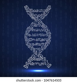 Abstract spiral of DNA binary code, technology model, vector illustration, eps 10