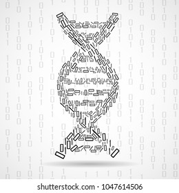 Abstract spiral of DNA binary code, technology model, vector illustration, eps 10
