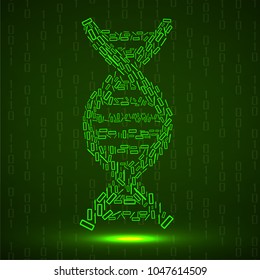 Abstract spiral of DNA binary code, technology model, vector illustration, eps 10