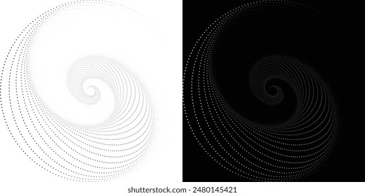 Abstract Spiral Dot Pattern, Black and White Geometric Design vector dotted background 