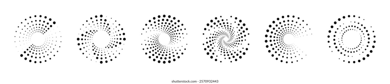 Abstract Spiral Dot Patterns in Black and White Vector Set