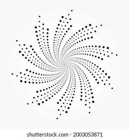 Abstract spiral dotted background. Concentric circular pattern with swirl dots. Spiral halftone design element. Vector illustrations.