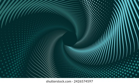 Abstract spiral dotted circle urgency vortex style creative background in green.