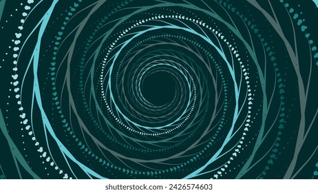 Abstract spiral dotted circle urgency vortex style creative background in green.