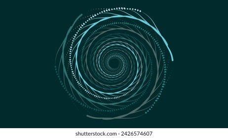Abstract spiral dotted circle urgency vortex style creative background in green.