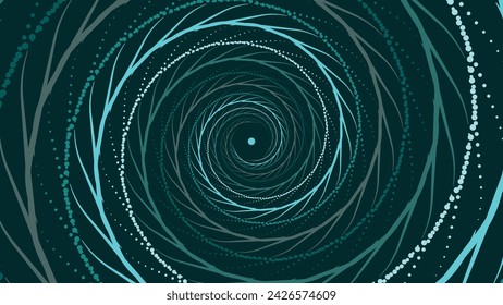 Abstract spiral dotted circle urgency vortex style creative background in green.