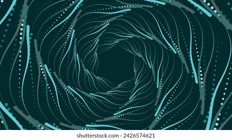 Abstract spiral dotted circle urgency vortex style creative background in green.