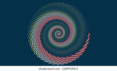 Resumen de la espiral de fondo del logotipo del vórtice del color del gradiente con puntos en color azul oscuro.