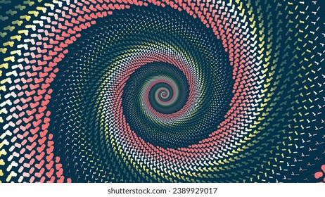 Abstract spiral dotted gradient color vortex logo background in dark blue color.