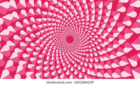 Abstract spiral dotted love symbol spinning mother's day themed background in red.