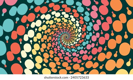 Abstract spiral dotted spinning vortex background.