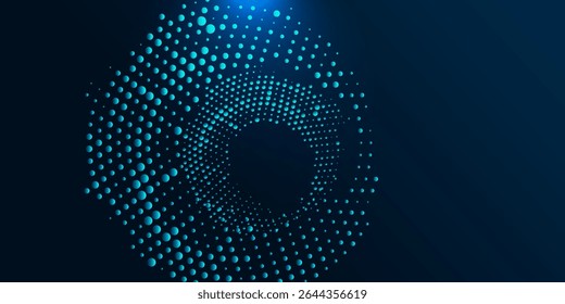 Abstrato espiral pontilhada girando fundo de vórtice em azul escuro. Este fundo de estilo minimalista criativo pode ser usado como um banner ou papel de parede.