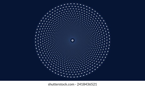 Abstract spiral dotted urgency round dark blue color creative background.
