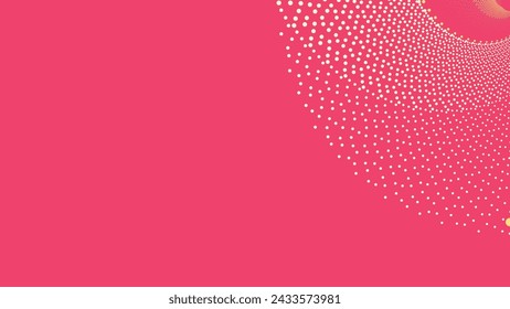 Abstract spiral dotted urgency vortex style symbol white and yellow line pink background.