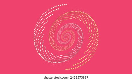 Abstracto espiral punteado urgencia vórtice estilo símbolo blanco y amarillo línea de fondo rosa.
