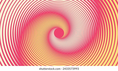 Abstract spiral dotted urgency vortex style symbol white and yellow line pink background.