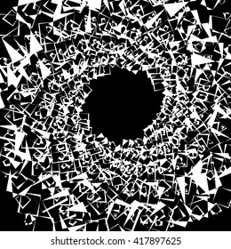 Abstract spiral element, background with angular motif. Squares with rotation, twirling distortion effect.