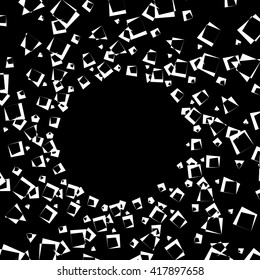 Abstract spiral element, background with angular motif. Squares with rotation, twirling distortion effect.