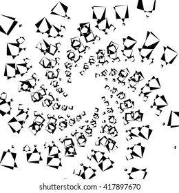 Abstract spiral element, background with angular motif. Squares with rotation, twirling distortion effect.