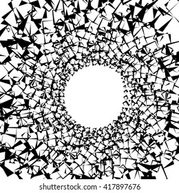 Abstract spiral element, background with angular motif. Squares with rotation, twirling distortion effect.
