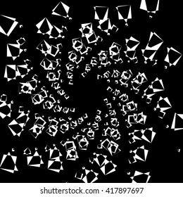 Abstract spiral element, background with angular motif. Squares with rotation, twirling distortion effect.