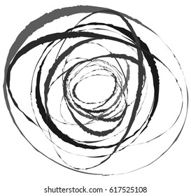 Abstract spiral element in irregular, random fashion. Geometric hypnotic vortex. Abstract black and white vector illustration
