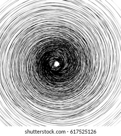 Abstract spiral element in irregular, random fashion. Geometric hypnotic vortex. Abstract black and white vector illustration