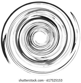 Abstract spiral element in irregular, random fashion. Geometric hypnotic vortex. Abstract black and white vector illustration