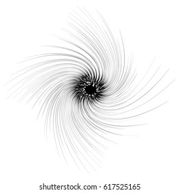 Abstract spiral element in irregular, random fashion. Geometric hypnotic vortex. Abstract black and white vector illustration