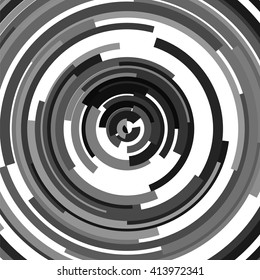 Abstract spiral element. Swirl, twirl, rotating shape. Black and white vector illustration background.
