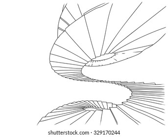 Abstract spiral endless staircase vector illustration, black and white