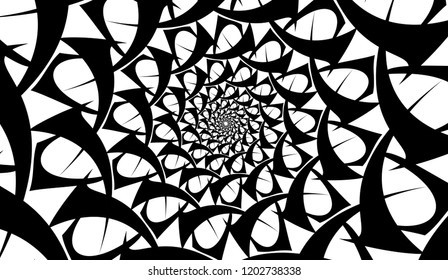 Abstract spiral figure rotation. Background black on white.